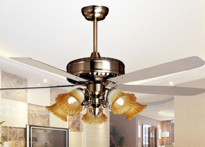 China 500W Iron , Glass 5 Leaf Modern Ceiling Fan Light Fixtures 5 Light 56'' , Coffee or White for sale