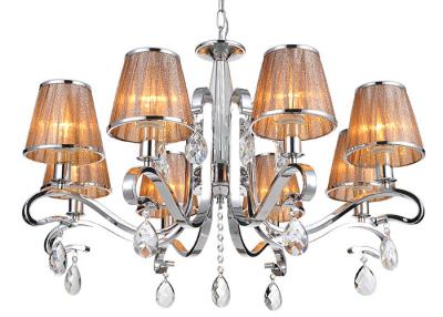 China Coffee Fabric Shade Luxury Crystal Chandelier 8 Lights for Hotel / Villa / Dining Room for sale