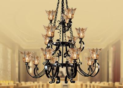 China Large Black Hotel Modern Glass Chandeliers 15 Light , Iron and Glass Traditional Pendant Chandelier for sale