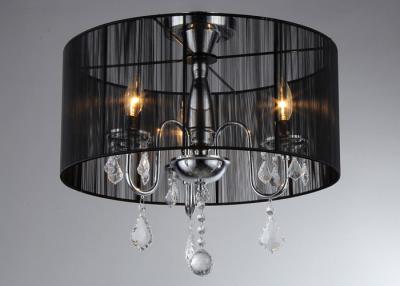 China Dining Room Modern Chandelier Lighting 3 Lights Black Linen With Crystal for sale