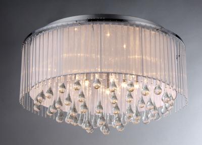 China White Fabric Covering Iron And Crystal Chandelier , Adjustable Chain for sale