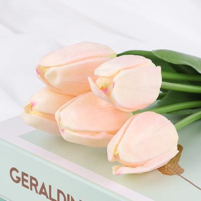 China Real touch cloth+plastic+iron wire cloth+plastic+iron silk artificial flowers tulip real touch rigs tulips single stem tulip flower for sale