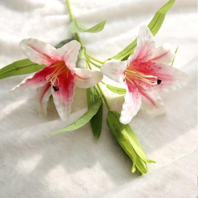 China Single cloth+plastic+iron silk yarn real touch real touch heads silk home decoration artificial flower easter lily stem single lily flower for sale