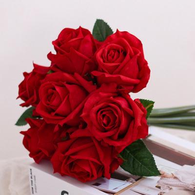 China Artificial Rose Bouquet 10 Heads Artificial Rose Cloth+ Plastic+ Yarn Valentines Day Fake Decoration Wholesale High Quality Silk Flower for sale