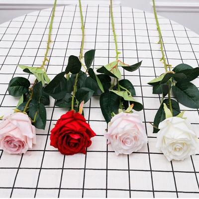 China wholesale silk cloth+plastic+iron long stem artificial flowers silk roses real touch wholesale high quality real touch for home decoration wedding artificial for sale