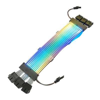 China Flexible Braided COMPUTER Sleeve RGB Cable Dual 24pin Heads Extension Light Synchronized Solar Wiring Kit For Computer Glowing Cable for sale