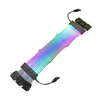 China Flexible Braided COMPUTER Sleeve Dual Heads Light Up RGB Cable 24 Pin Sync Computer Case Computer Glowing Cable For PC Motherboard for sale