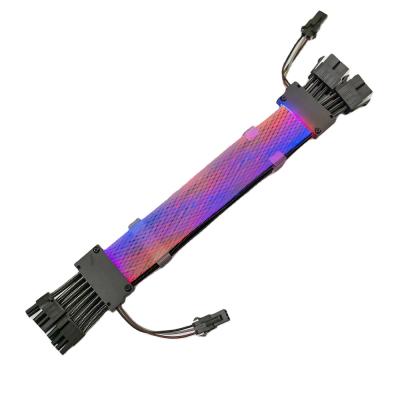 China Dual PCI-E 8 Pin Glowing Cable Synchronized RGB Cable Light Tie Down LED Fiber Sleeved PSU Extension Cable Kit for computer cpu for sale