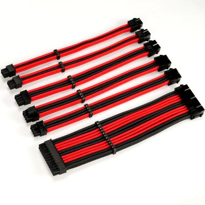 China Security Computer Cord Female to Male ATX PCIE Power Supply Extension Cable Kit 1*24pin 2*2+6pin 2*6pin 1*4+4pin 18AWG 300mm RED Black for sale