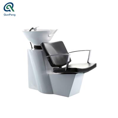 China Elegant salon equipment hair salon shampoo chair white with basin beauty salon hairwash unit for sale