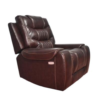 China 2021 Adjustable Grain Genuine Leather Electric Reclining Living Room Sofa (Other) Top Set With Drop Table And Rocker for sale