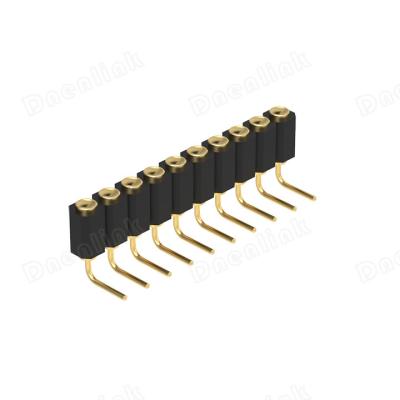 China Right Angle Type PogoPin PCB Dnenlink 2.54mm Pitch Single Row H4.0mm Concave Contact Female DIP Header for sale