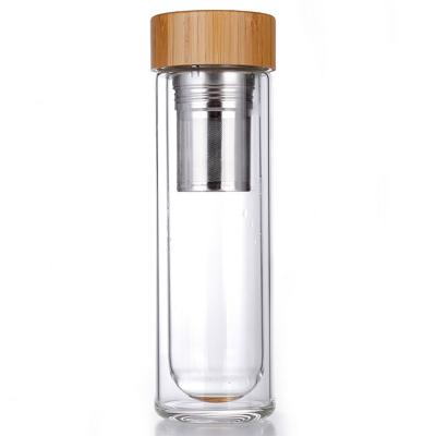 China Sustainable Double Wall Glass Bottle With Tea Strainer In Premium Gift Box for sale