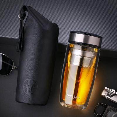 China Adults Portable Cups Glass Water Bottle Stainless Steel Filter Office Thermos Hot Transparent Tea Bottle 350ml Double for sale