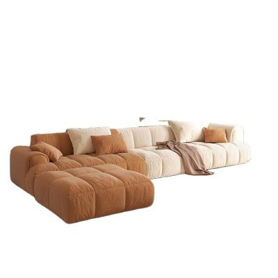 China The other double wabi-sabi style fabric three person sofa fabric technology living room apartment Nordic simple cream latex small down sofa for sale