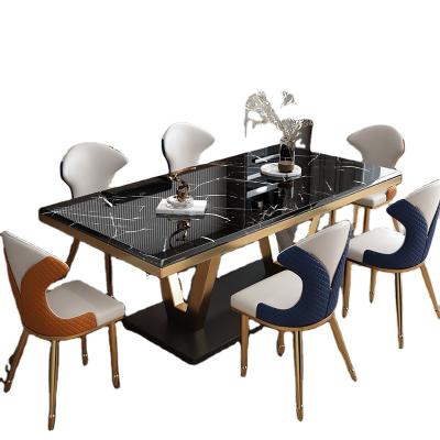 China (Other) Nordic modern slate adjustable light luxury marble rectangular dining table simple household type dining table and chair combination apartment for sale