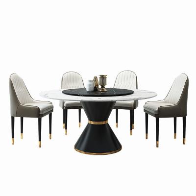 China Luxury round dining table simple dining table household apartment turntable (the other) adjustable luminous light slate and metal chair combination small for sale