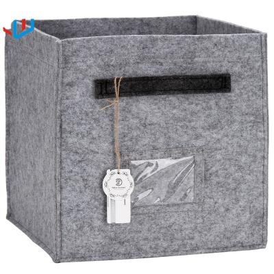 China Sustainable Hand-Folding Storage Basket Light Gray Storage Box Felt Polyester Nonwoven Storage Bag Polyester Material for sale