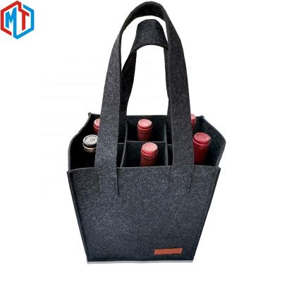 China Gray Green Reusable Felt Wine Bottle Bag 6 Bottles Promotion Felt Wine Bottle Boxes Cheap And Durable for sale