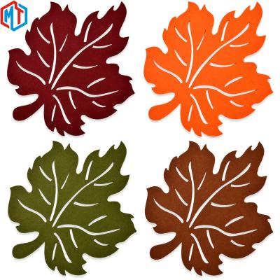 China High Quality Place Mat Felt Viable Maple Leaf Place Mat Laser Cut Fall Harvest Leaf Coasters Autumn Thanksgiving Placemat for sale