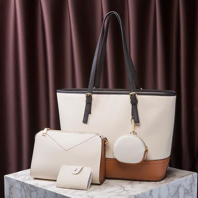 China Fashion Factory Wholesale PU Leather Women Handbag Set Tote Bag Clutch Card Holder Coin Pocket 4 Pcs Ladies Handbag Set for sale