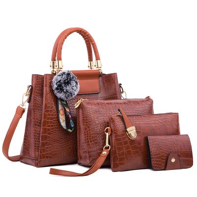 China Latest Amazon Fashion Crocodile Style Polyester Luxury PU Leather Woman Cosmetic Handbag Set for sale