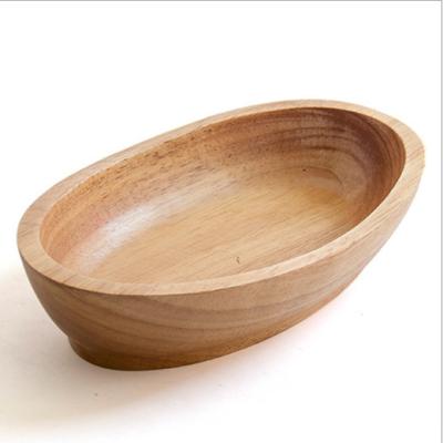 China Eco-Friendly Custom Sustainable Logo Oval Wooden Bowls Natural Oak Fruit Salad Bowl for sale