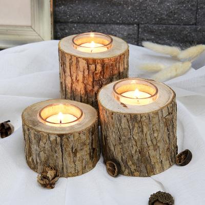 China Maker Handmade Natural Wood Rustic Candle Holder with Bark for sale