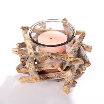 China Pastoral creative wooden natural wood candle holder flower crafts style home decor for sale