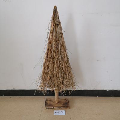 China Modern Simple Handmade Bamboo Branches Weaving Christmas Tree With Wooden Base For Home Deco for sale