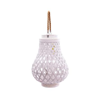 China Rustic Rattan Lantern Candle Holder Bamboo Woven Weaving Indoor Outdoor Wooden Lantern With Handle for sale