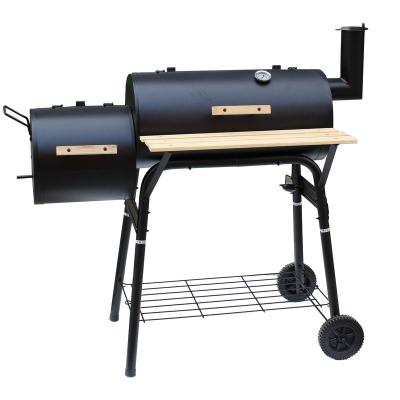 China Easily Assembled Outdoor Cart BBQ Grill Barrel Charcoal BBQ Grill with Smoker with Front Table en venta