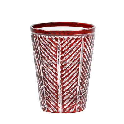 China / Red Tall Beer Glass Mug Colorful Brandy Whiskey Cup Japanese Style Enclosed Handmade Glass Tumbler 300ml for sale