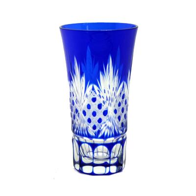 China Handmade Traditional Vodka Sake Glass Cup Colored Carved With Beautiful Design for sale