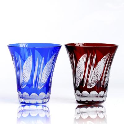 China Handmade Edo Kiriko Bohemian Style Crystal Lead-Free Glass Hand Cut to Clear Drinkware Whiskey Glass Blue Red Wine Glass for sale