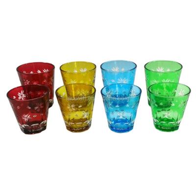 China Usual luxury table decoration cheap hand cutting sakura drinking glass tumbler color for sale