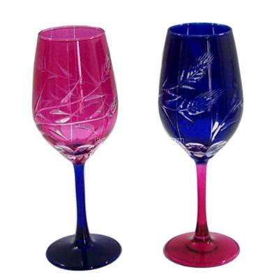 China Machine Pressed Paint Colored Glass Stem White Wine Glass Goblet For Party Decoration for sale