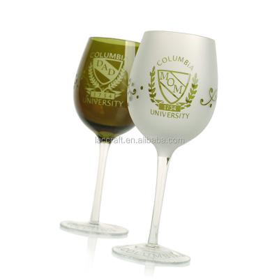 China Machine Pressed Glass Customized Sandblast Etched Colored Wine Glass Goblets for sale