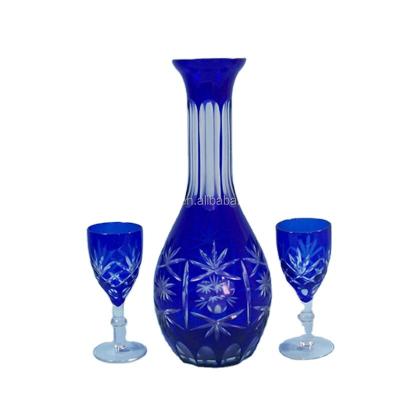 China Gift & Craft Bohemia Engraved Glass Whiskey Decanter Decanter Bottle Blue for sale