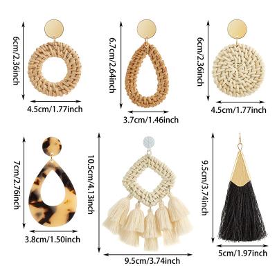 China Fashion Lightweight Summer Fashion Straw Earrings Geometric Statement Hoop Dangle Drop Earrings Sets for Women Girls for sale