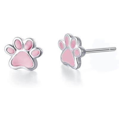 China Fashion Fashion Jewelry Cute Paw Print  925 Sterling Silver Initial Studs Earrings for Women Men Girls for sale