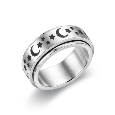 China CLASSIC Fashion Cheap Simple Rotatable Star Moon Ring Titanium Stainless Steel Rings for Women Mens for sale