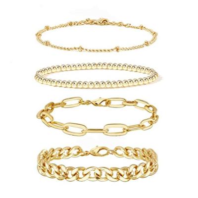 China Fashion Adjustable Layered Metal Link Bracelet Set Fashion Jewelry Gold Chain Bracelet Sets for Women Girls for sale