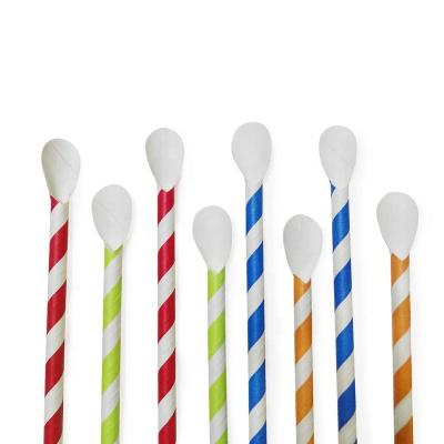 China FREE SHIPPING Non-Toxic 7.75 Inch Stripe Spoon Paper Straws Bulk, Paper Drinking Straws For Cocktail Wedding Birthday Party Holiday for sale