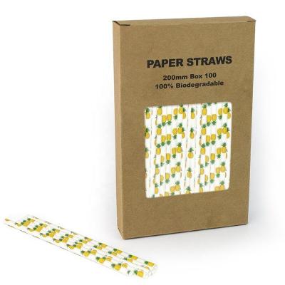 China FREE SHIPPING Yellow Bulk Food Drink Pineapple Paper Straws, Cute Kid Fruit Paper Drinking Straw For Luau Beach Bachelor Cake Pop Stick for sale