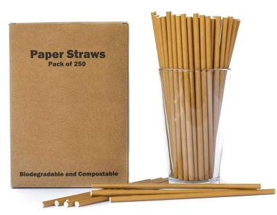 China Non-Toxic Biodegradable Paper Straws With Paper Wrapped, 250 Volume Kraft Paper Solid Dye Free Drinking Straws Brown for sale