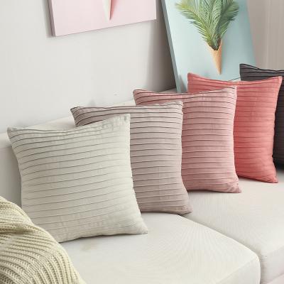 China Folded Hand Ply Suede Pillow Cover Sofa Cushion Cover Pink Gray Stripe Pillow Cover Lumber Pillow Case Home Decorative Pillowcases for sale