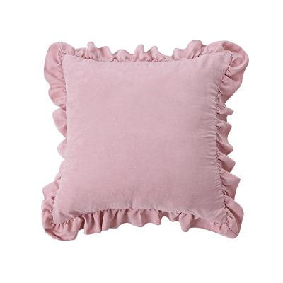 China Custom Modern Ruffled Cover Folded Sofa Cushion Covers Solid Color Sofa Pillowcase Home Textile Edge Suede Velvet Tile Case for sale