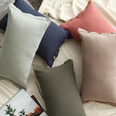 China Folded Garden Sofa Bed Backrest Pillow Case British Style Soft Striped Sand Washed Cotton Cushion Cover Covers Button Pillowcases for sale