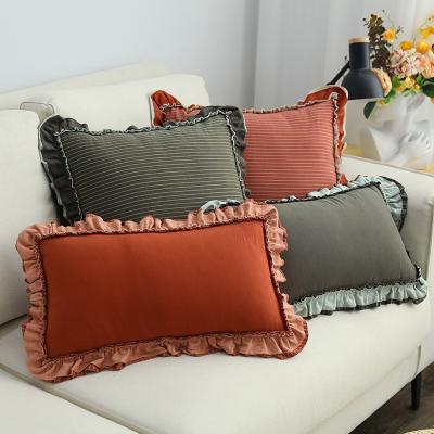 China Folded Sand Washed Cotton British Style Striped Garden Soft Sofa Bed Backrest Pillow Case Cushion Cover Cover Button Pillowcases for sale